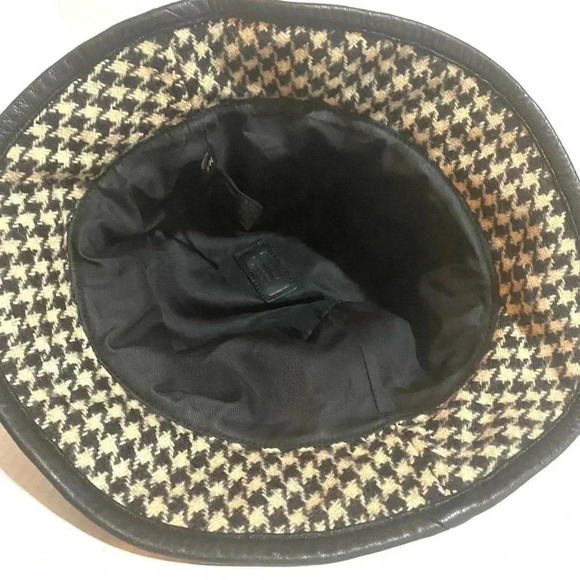 Coach houndstooth fabric hat with leather trim exterior wool lining polyester main image 4